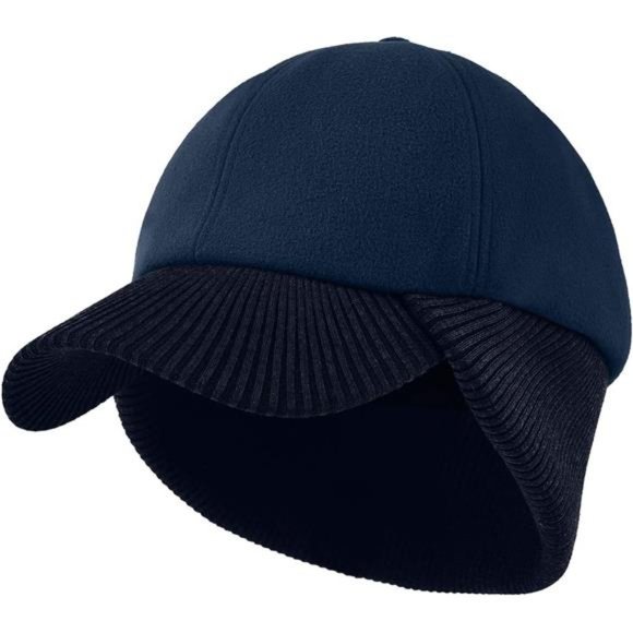 Wool Winter Baseball Cap with Warmer Earflap Navy Blue - Picture 1 of 6